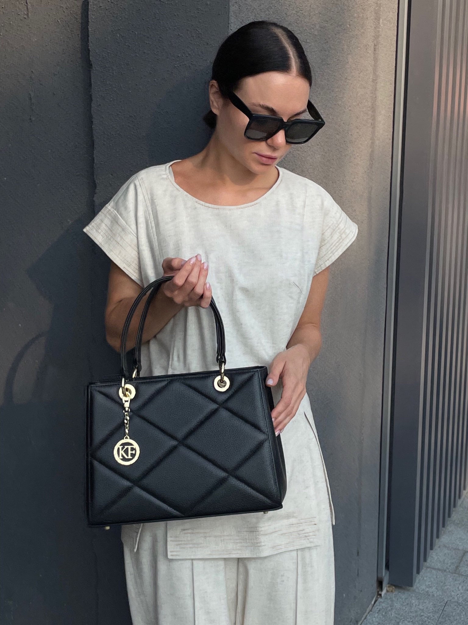 Leather Top Handle Bag, Black Leather Handbag Top Handle, Women's Leather Bag KF-4482 - Image 6