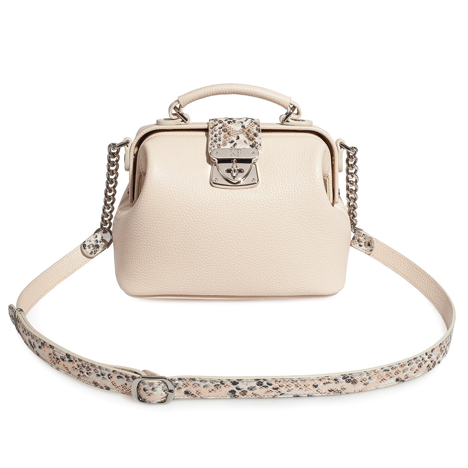 Leather doctor bag for women, Light beige Leather Shoulder Bag, Women's Leather doctor bag, Leather bag KF-4178 - Image 2