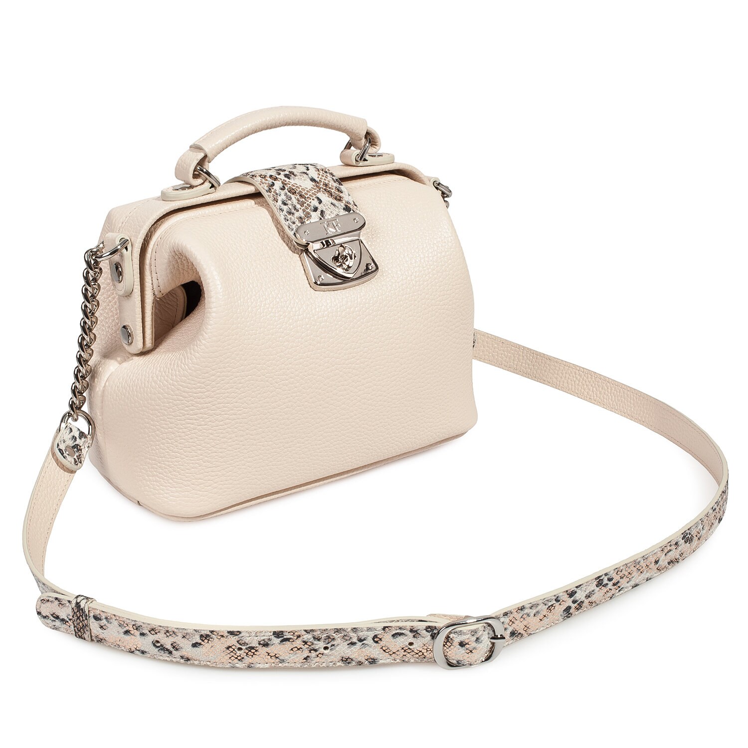 Leather doctor bag for women, Light beige Leather Shoulder Bag, Women's Leather doctor bag, Leather bag KF-4178 - Image 3