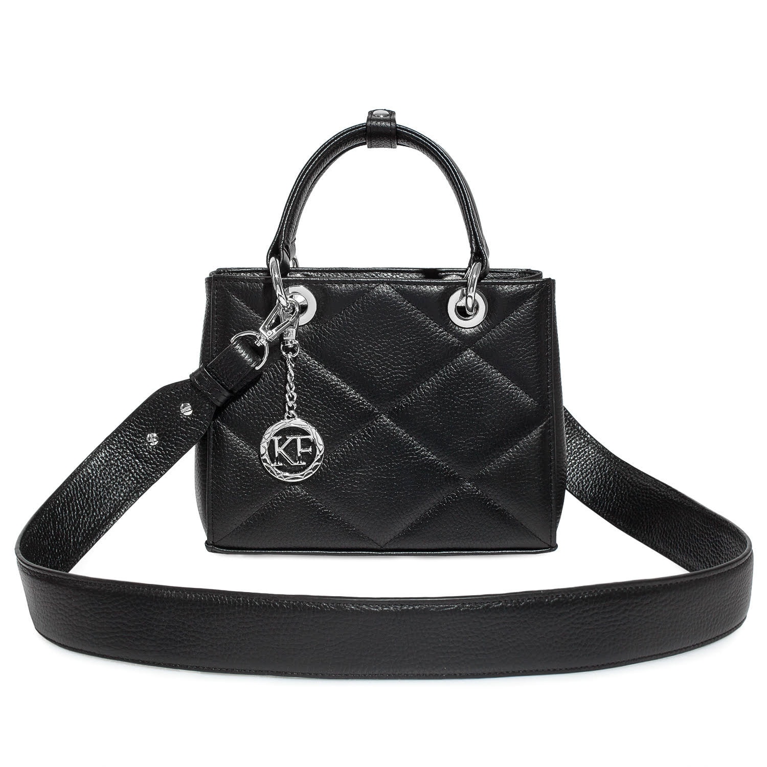Leather Top Handle Bag, Black Leather Handbag Top Handle, Women's Leather Bag KF-4504