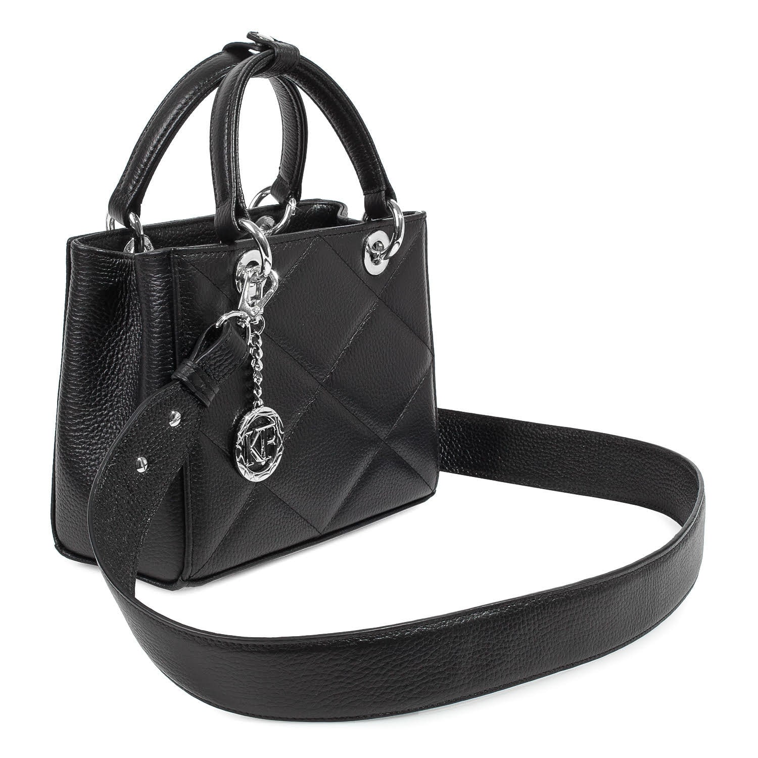 Leather Top Handle Bag, Black Leather Handbag Top Handle, Women's Leather Bag KF-4504 - Image 2
