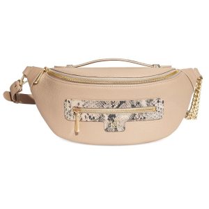 Leather women's Banana bag, Beige Leather Banana bag, Women's Banana bag, Leather belt Bananka bag KF-4402