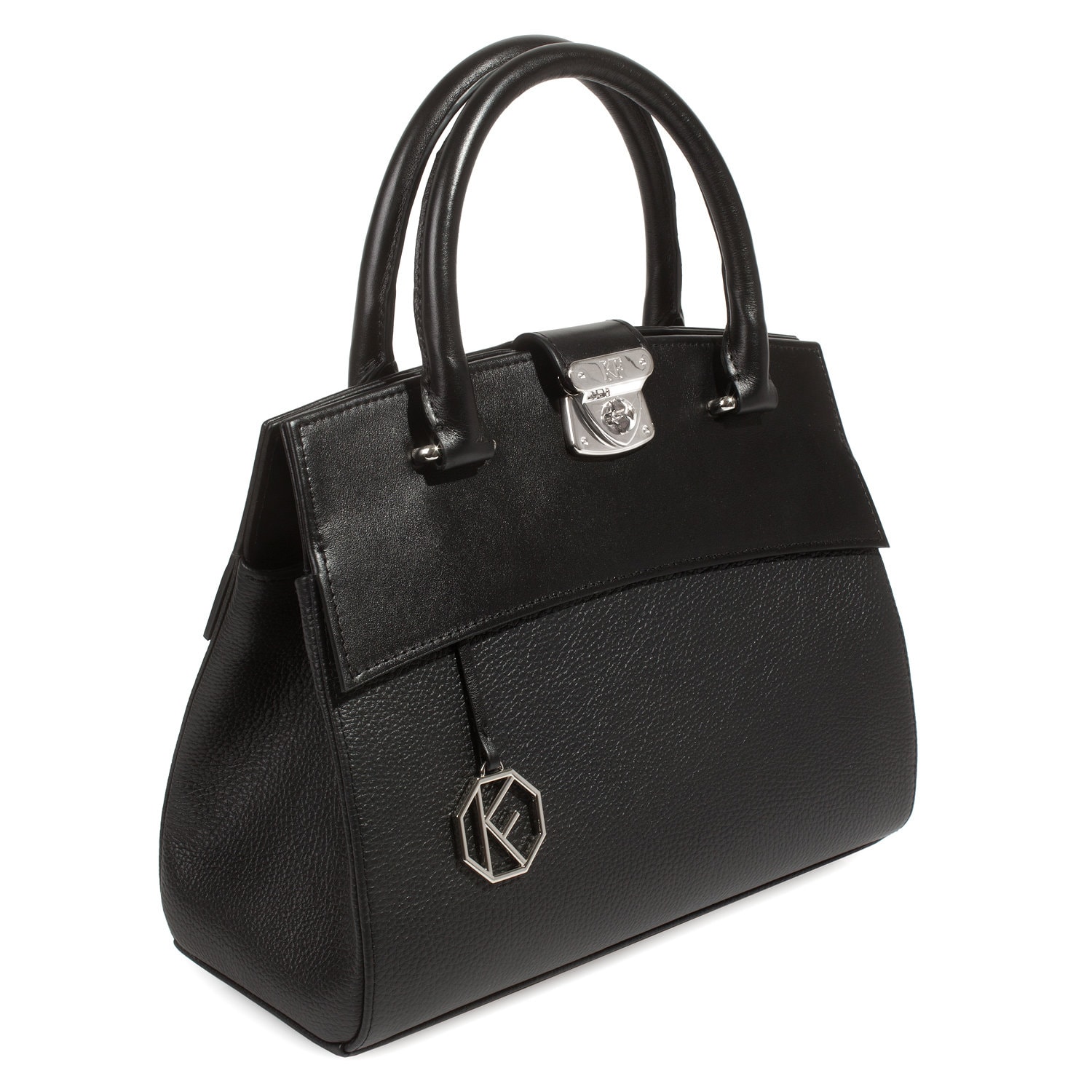 Leather Top Handle Bag, Black Leather Handbag Top Handle, Women's Leather Bag KF-4910 - Image 2