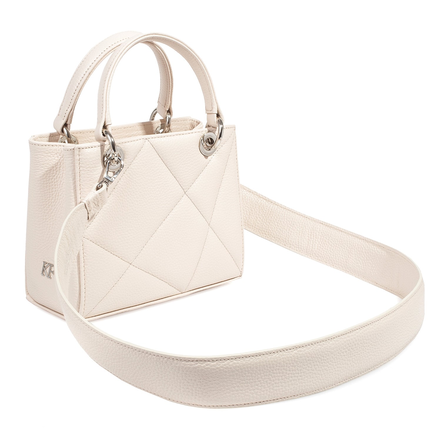 Leather Top Handle Bag, Cream Leather Handbag Top Handle, Women's Leather Bag KF-4892 - Image 2
