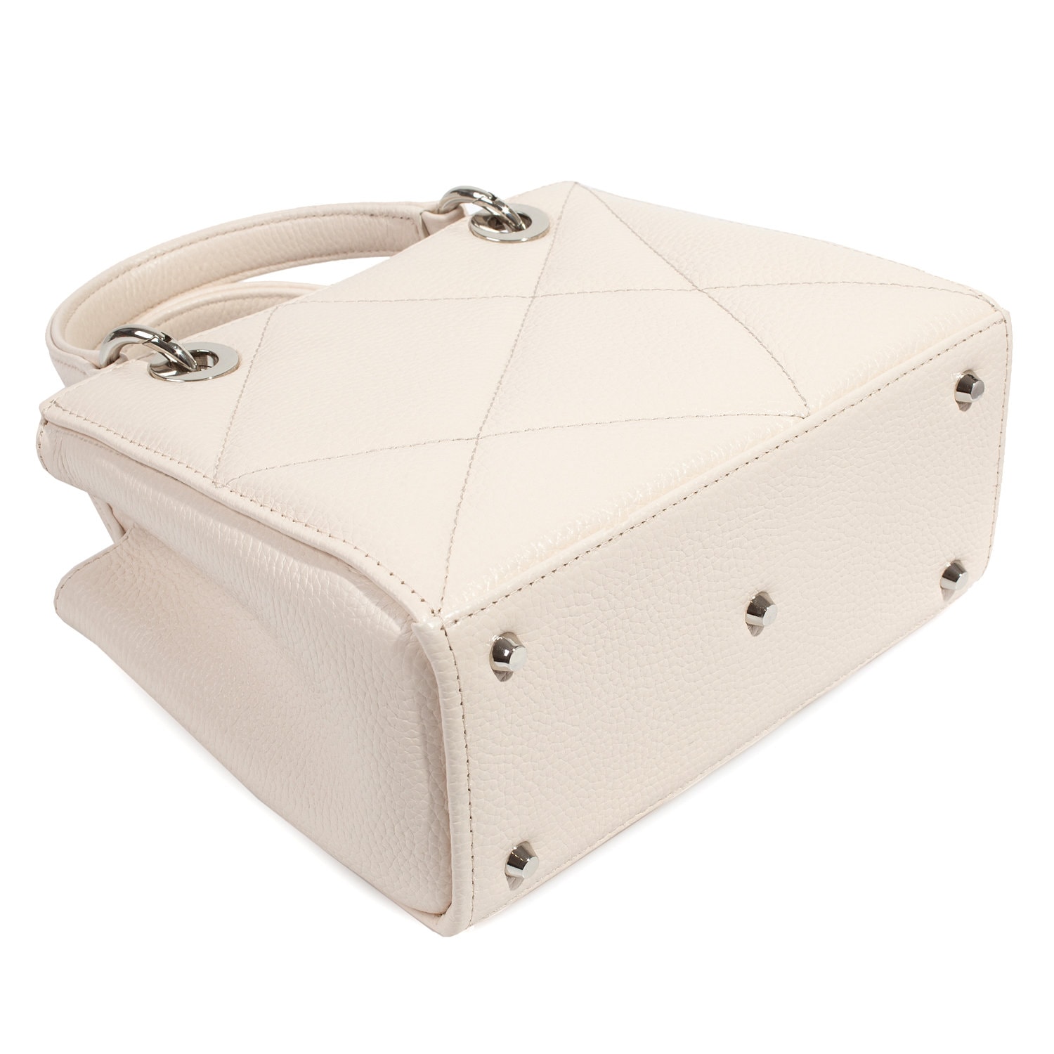 Leather Top Handle Bag, Cream Leather Handbag Top Handle, Women's Leather Bag KF-4892 - Image 6