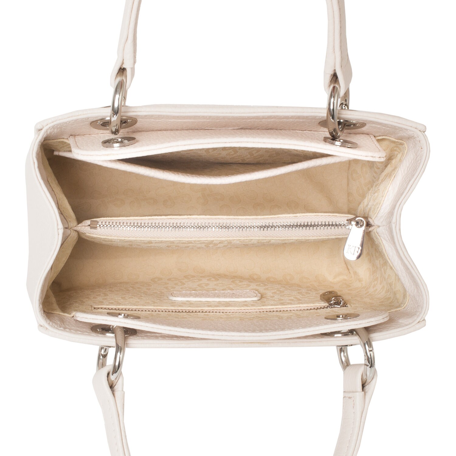 Leather Top Handle Bag, Cream Leather Handbag Top Handle, Women's Leather Bag KF-4892 - Image 3