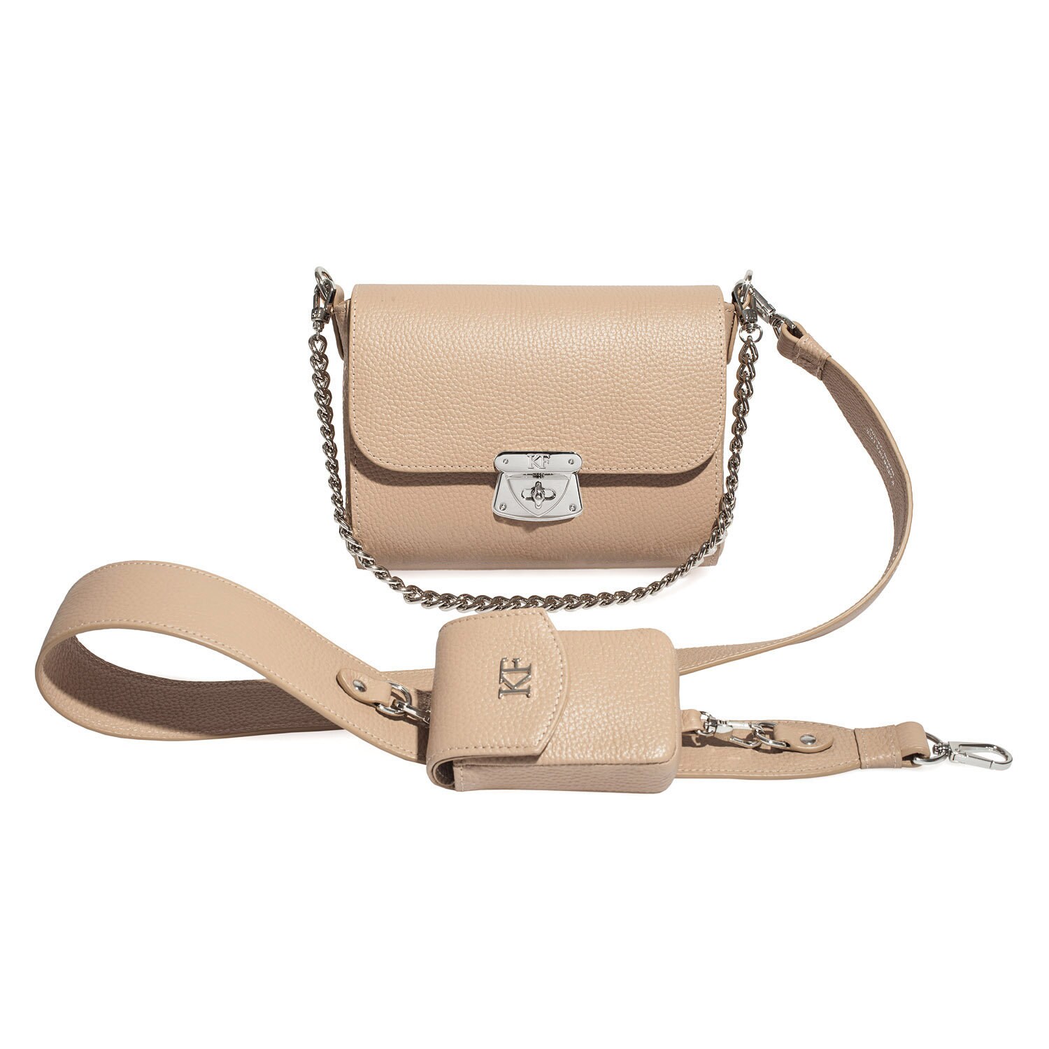Leather Crossbody Bag, Beige Leather Shoulder Bag, Women's Leather Cross body Bag, Leather bag KF-4231 - Image 2