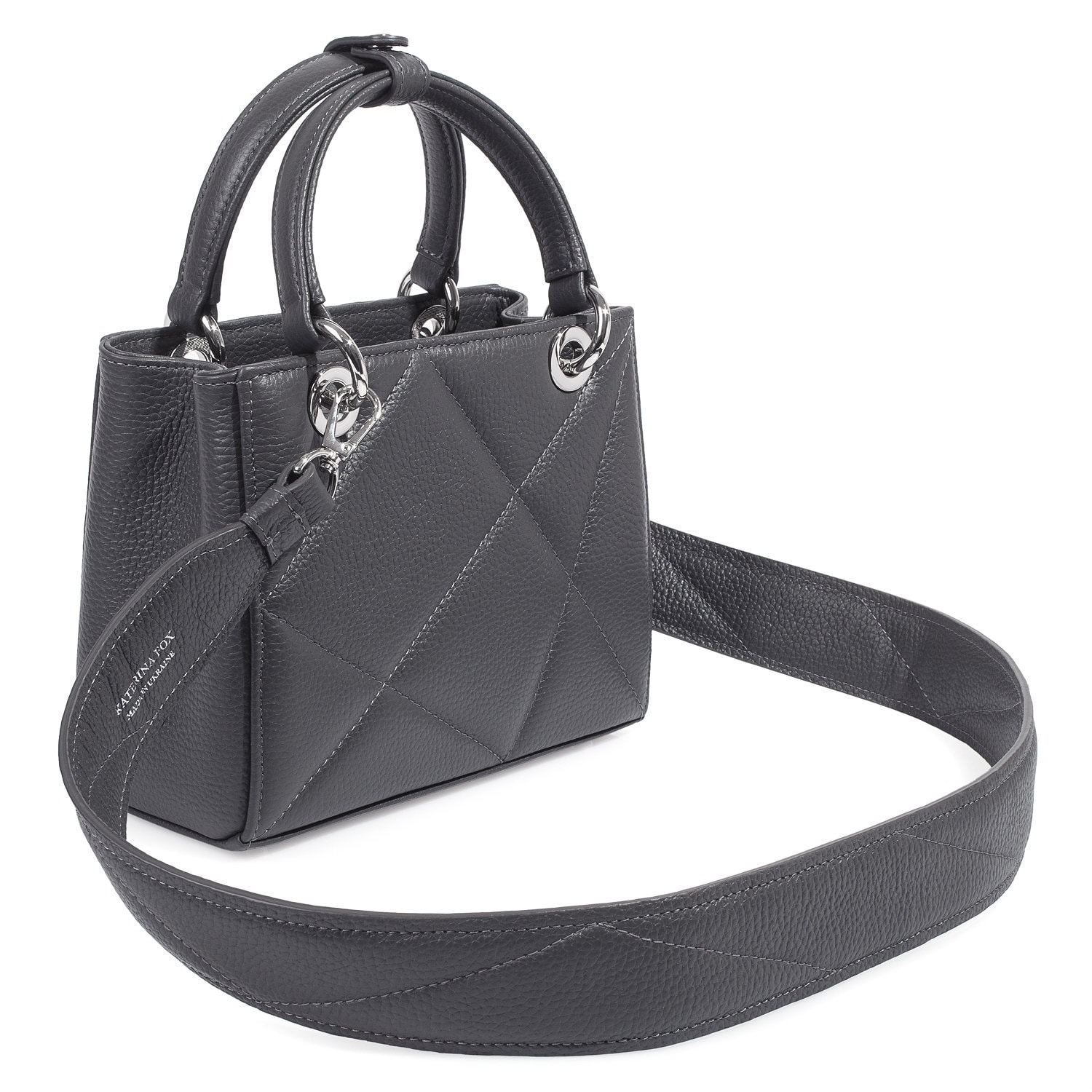 Leather Top Handle Bag, Dark Grey Leather Handbag Top Handle, Women's Leather Bag KF-4695 - Image 2