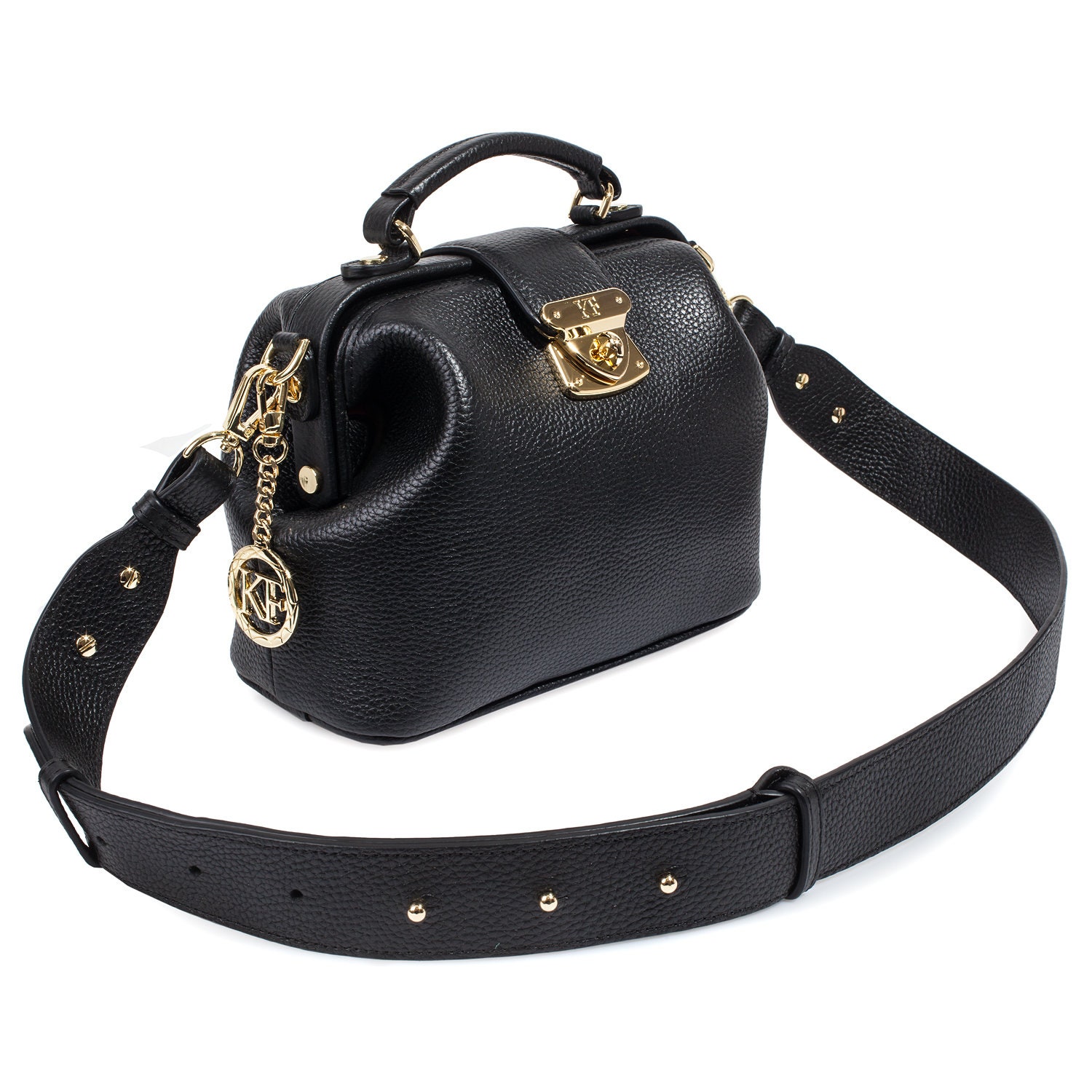 Leather doctor bag for women, Black Leather Shoulder Bag, Women's Leather doctor bag, Leather bag KF-5595 - Image 3