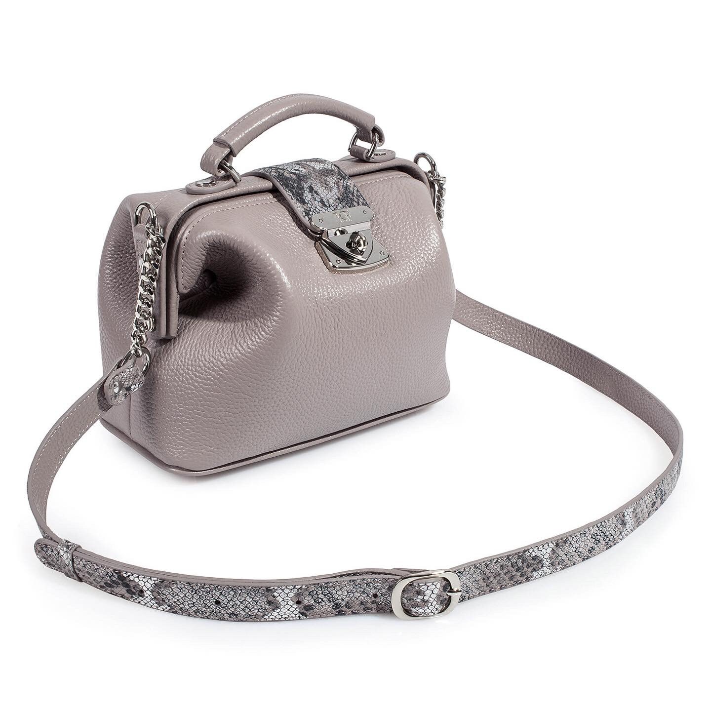 Leather doctor bag for women, Gray Beige Leather Shoulder Bag, Women's Leather doctor bag, Leather bag KF-1446 - Image 2