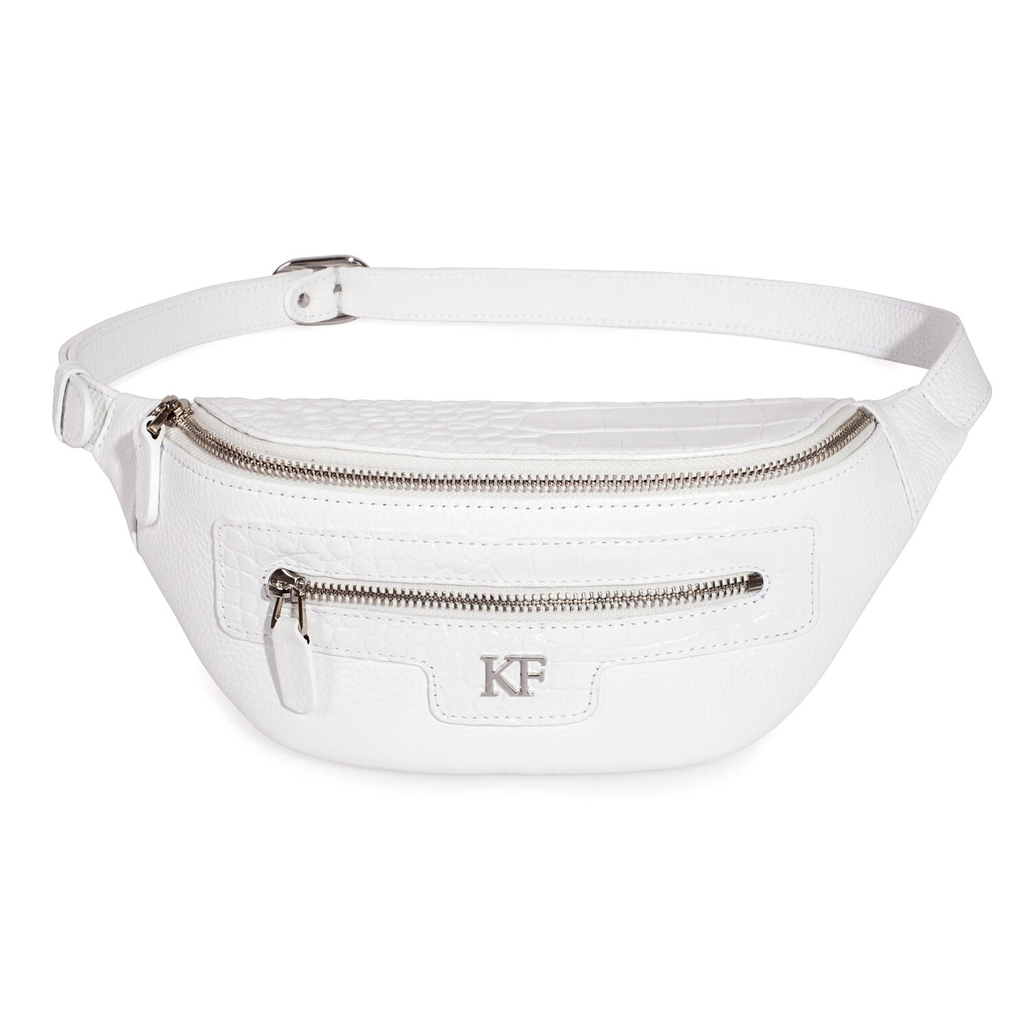 Leather women's Banana bag, White Leather Banana bag, Women's Bananka bag, Leather belt Bananka bag KF-3630 - Image 2