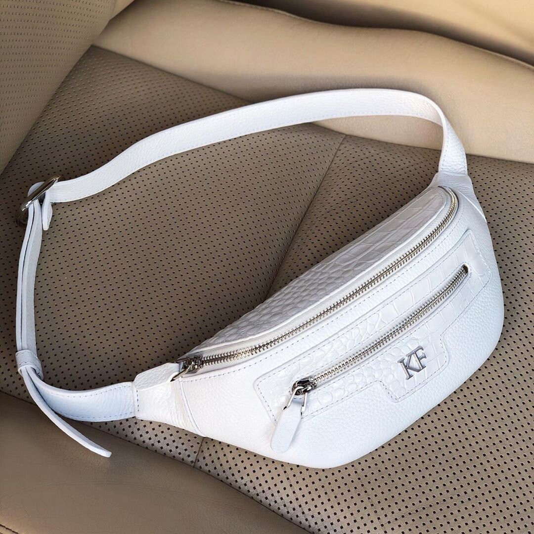 Leather women's Banana bag, White Leather Banana bag, Women's Bananka bag, Leather belt Bananka bag KF-3630 - Image 5
