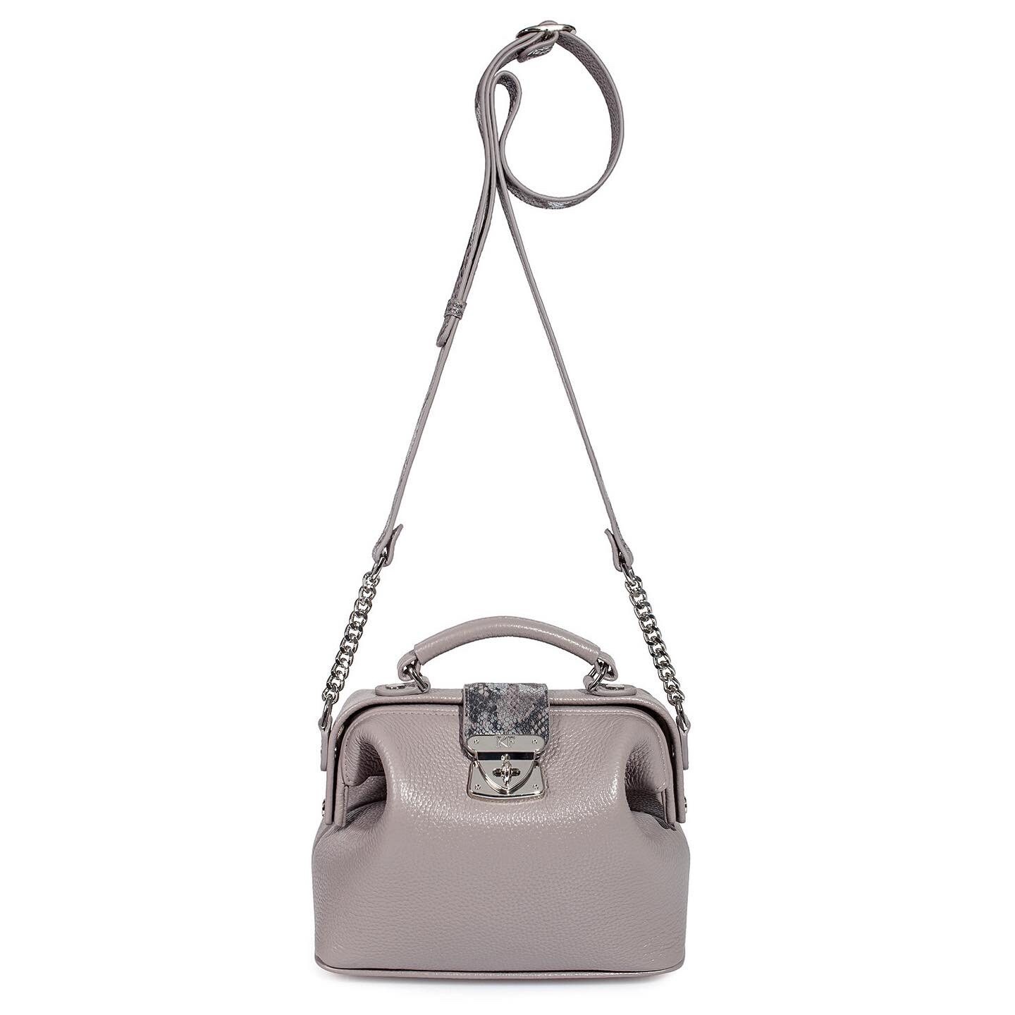 Leather doctor bag for women, Gray Beige Leather Shoulder Bag, Women's Leather doctor bag, Leather bag KF-1446 - Image 3