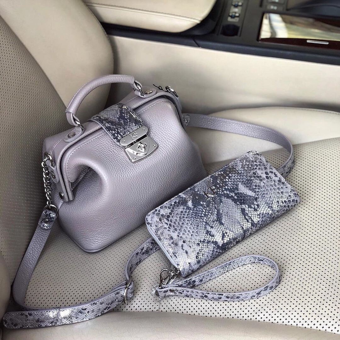 Leather doctor bag for women, Gray Beige Leather Shoulder Bag, Women's Leather doctor bag, Leather bag KF-1446 - Image 7