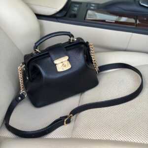 Leather doctor bag for women, Black Leather Shoulder Bag, Women's Leather doctor bag, Leather bag KF-1458