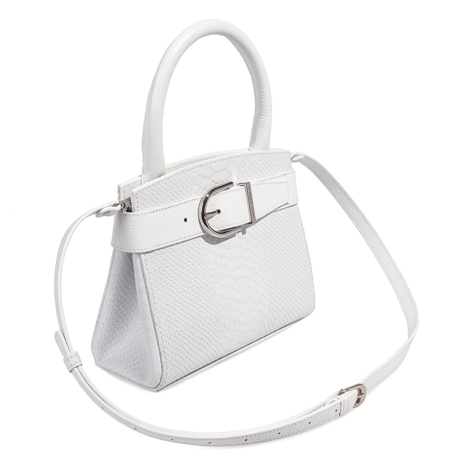 Leather Top Handle Bag, White Leather Handbag Top Handle, Women's Leather Bag KF-4986 - Image 6