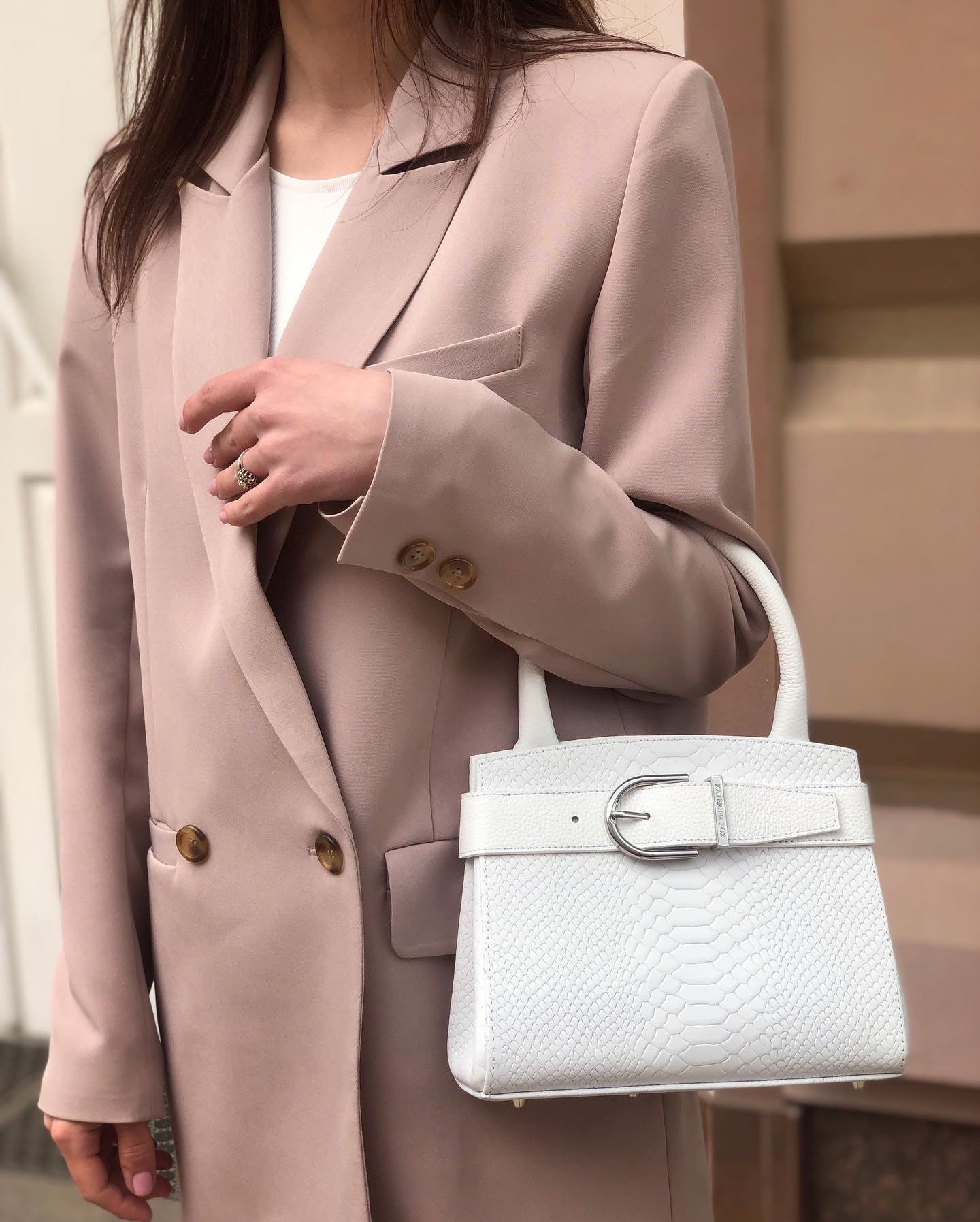 Leather Top Handle Bag, White Leather Handbag Top Handle, Women's Leather Bag KF-4986 - Image 2
